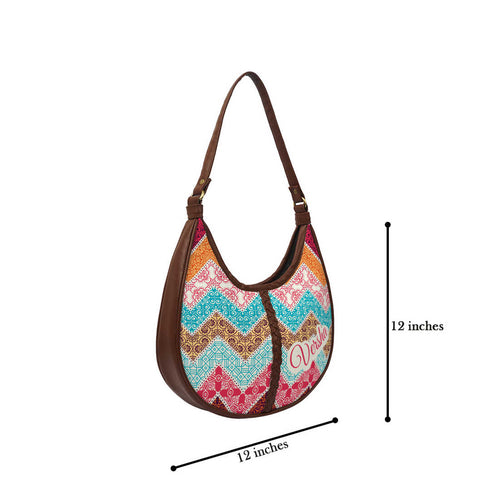 Multicoloured Geometric Half Moon Hobo Bag - Uncommongifts.in